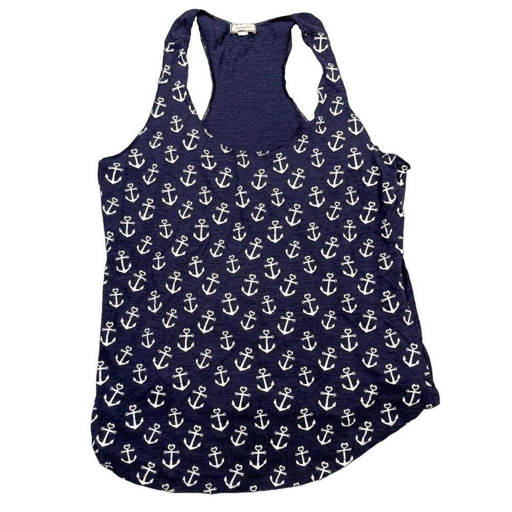 Eyeshadow Navy Blue Anchor Print Racerback Tank Top Large Nautical Summer Beach